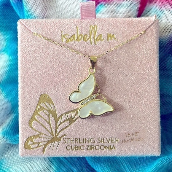 Brand New Isabella M. Sterling Silver Cubic Zirconia Butterfly Necklace - Picture 2 of 6